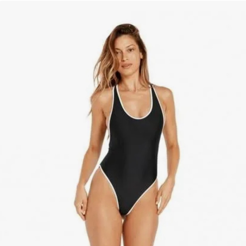 Volcom Coco One Piece skimpy coverage in Black Combo size M NEW